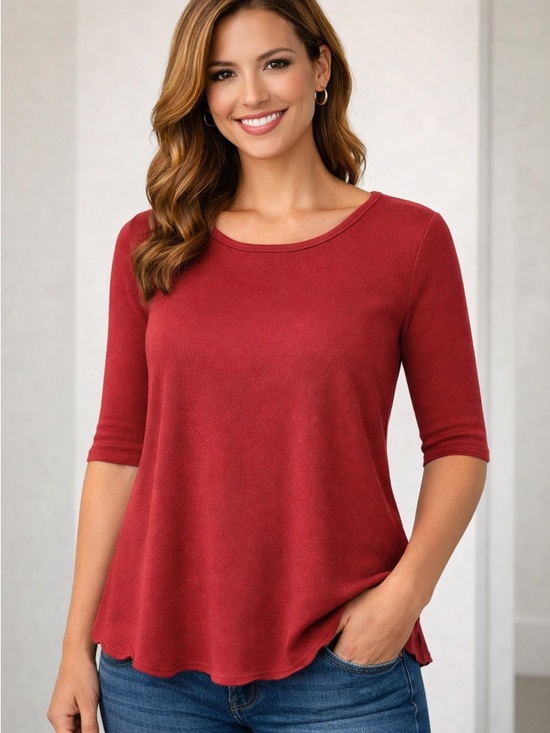 Moa Moa Tops - Moa‎ Moa Red Scoop Neck 3/4 Sleeve Tunic